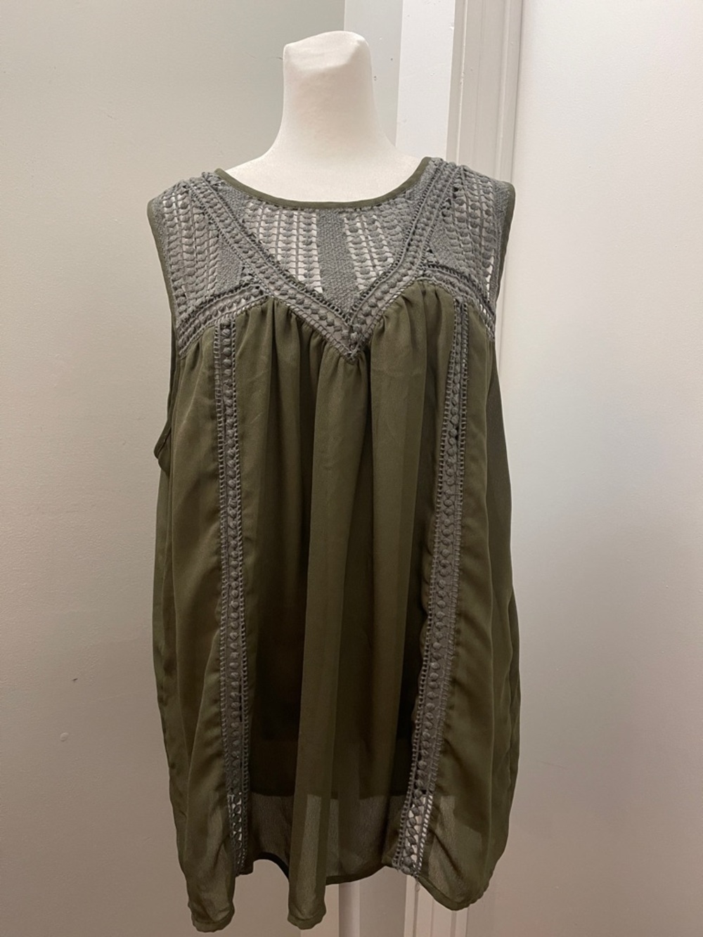 Olive Crochet Yoke Sleeveless Camisole